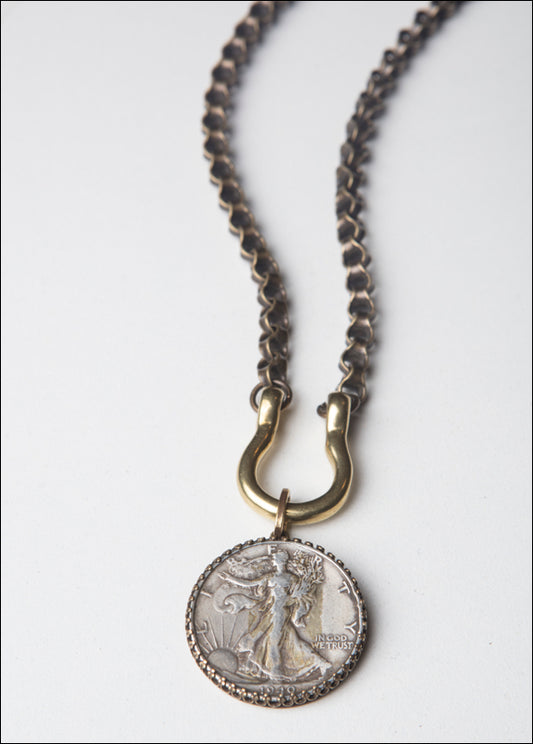 Brass Shackle & Silver 1/2 dollar Necklace