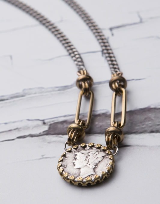 Vintage Dime& Brass Chain Necklace